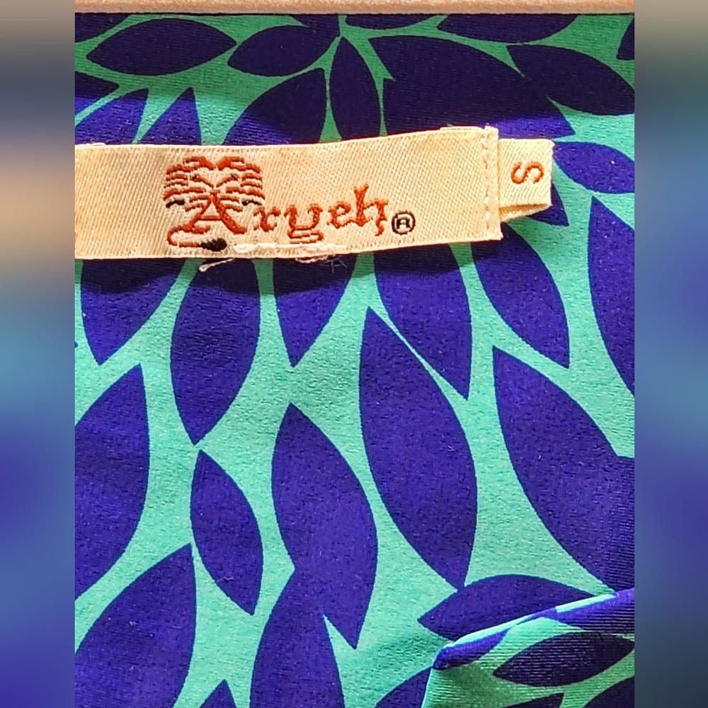 Aryeh Blue and Teal Leaf Print Dress size small - Picture 2 of 4